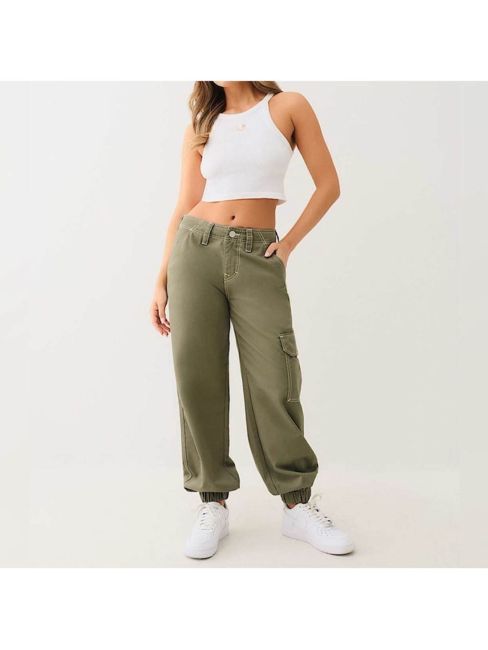 True Religion Bobbi Baggy Olive Green Cargo Pants